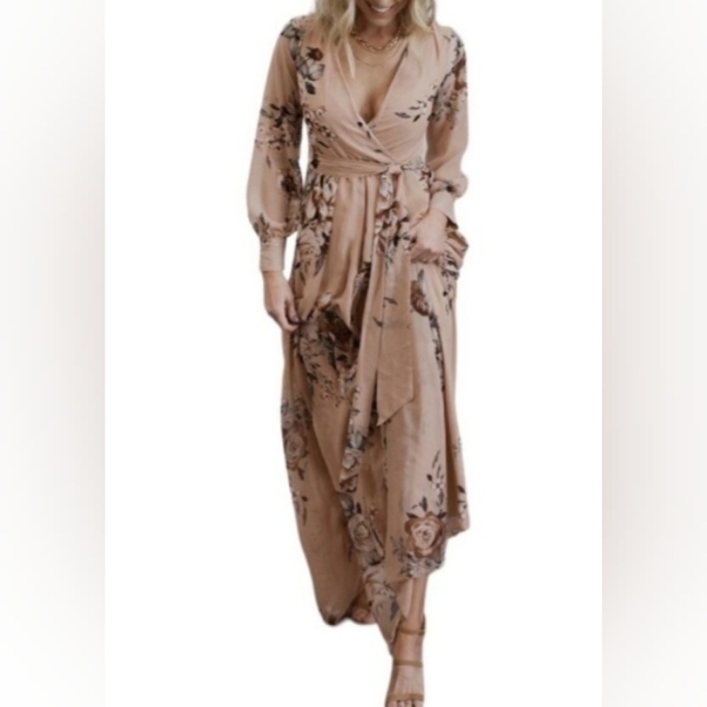Baltic Born Floral Peach Long Sleeve Maxi Dress Size XXL